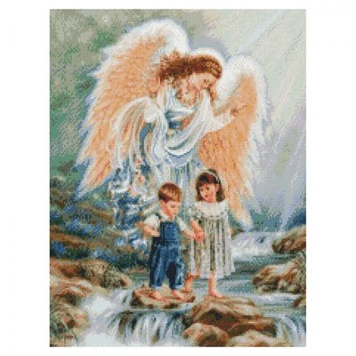 Алмазна мозаїка Strateg ПРЕМІУМ "Ангел над дітьми" розміром 50х60 см (HA0005) 114864 фото