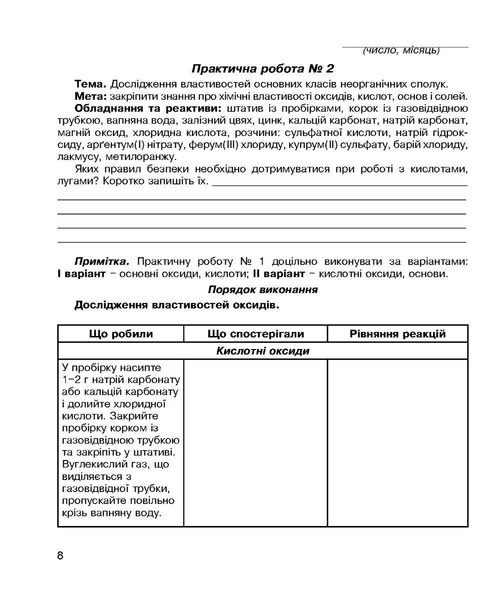 Хімія, 8 кл., Зошит для лабораторних дослідів і практичних робіт - Тарас Н.І. - Мандрівець (103450) 103450 фото