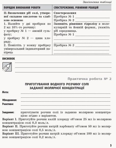 Хімія, 11 кл., Зошит для практич. та лаб. робіт - Білик О.М - РАНОК 125612 фото