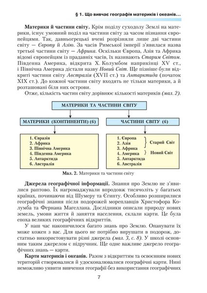 Географія, 7 кл., Підручник "Материки та океани" - Кобернік С. Г. - Грамота (107431) 107431 фото