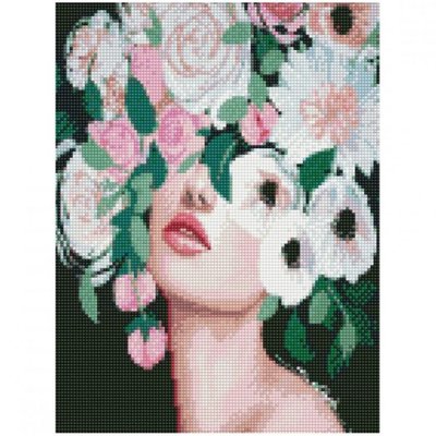Алмазна мозаїка Strateg ПРЕМІУМ "Дівчина у квітах" розміром 30х40 см (HX041) 114869 фото