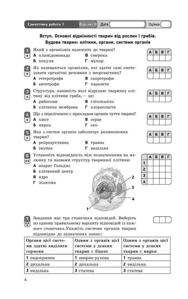 Біологія, 7 кл., Зошит для контролю навчальних досягень учнів - РАНОК (119792) 119792 фото